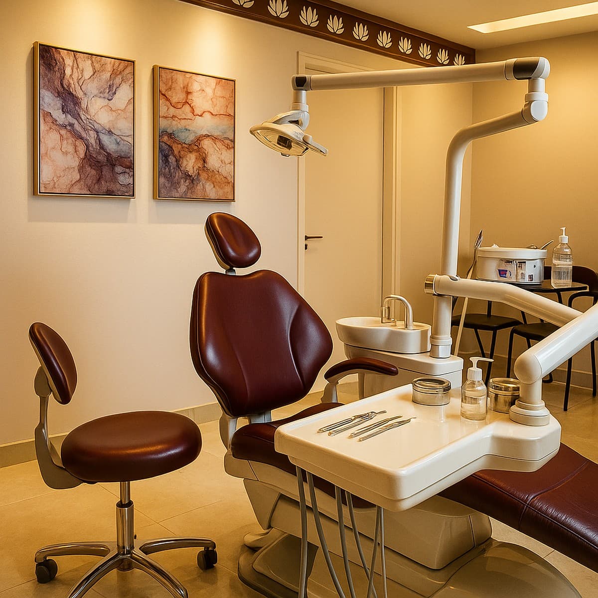 Interior do consultório Arya Odontologia — ambiente moderno e acolhedor